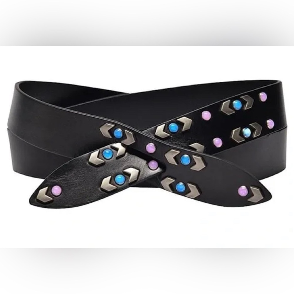 Isabel Marant Black Leather Studded Belt with Blue and Pink Accents - Picture 5 of 7